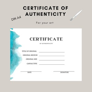 Certificate of Authenticity Watercolor DIN A4 digital download template