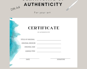 Certificaat van Echtheid Aquarel DIN A4 digitale download sjabloon