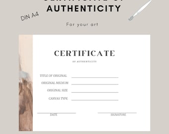 Certificaat van Echtheid Kunstkunstenaar Certificaat abstracte aquarel DINA4
