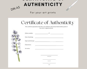 Certificaat van Echtheid Kunstdrukken Afdrukken DINA5 Aquarel Engels