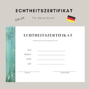 Certificate of Authenticity Art Artist Certificate abstract DINA4 German