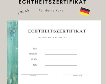 Certificaat van Echtheid Kunst Kunstenaar Certificaat abstract DINA4 Duits