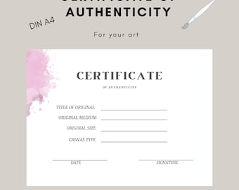 Certificaat van Echtheid Kunst DINA4 Aquarel digitale download