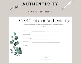 Certificaat van Echtheid Kunstdrukken aquarel DIN A 5 certificaat digitale download