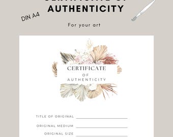 Certificaat van Echtheid Kunst DINA4 kunstcertificaat van echtheid digitaal