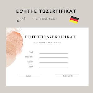 Certificate of Authenticity Art Artist Certificate abstract watercolor DINA4 German