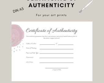 Certificaat van Echtheid Kunstdrukken tekening DIN A 5 certificaat digitale download