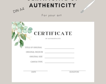 Certificaat van Echtheid Kunstkunstenaar Certificaat Bloemen Aquarel DINA4