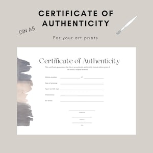 Certificate of Authenticity Art prints watercolor DIN A 5 certificate digital download