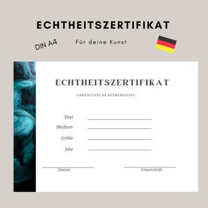 Certificate of Authenticity Art Artist Certificate abstract DINA4 German