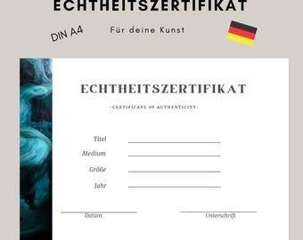 Certificaat van Echtheid Kunst Kunstenaar Certificaat abstract DINA4 Duits
