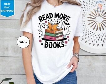 Shirt lezen meer boeken, shirt lezen spook, shirt Halloween school, shirt Halloween leraar, T-shirt boekenliefhebber, T-shirt boekenliefhebber, Halloween-T-shirt