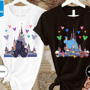 a t - shirt with a picture of a castle and mickey mouse on it