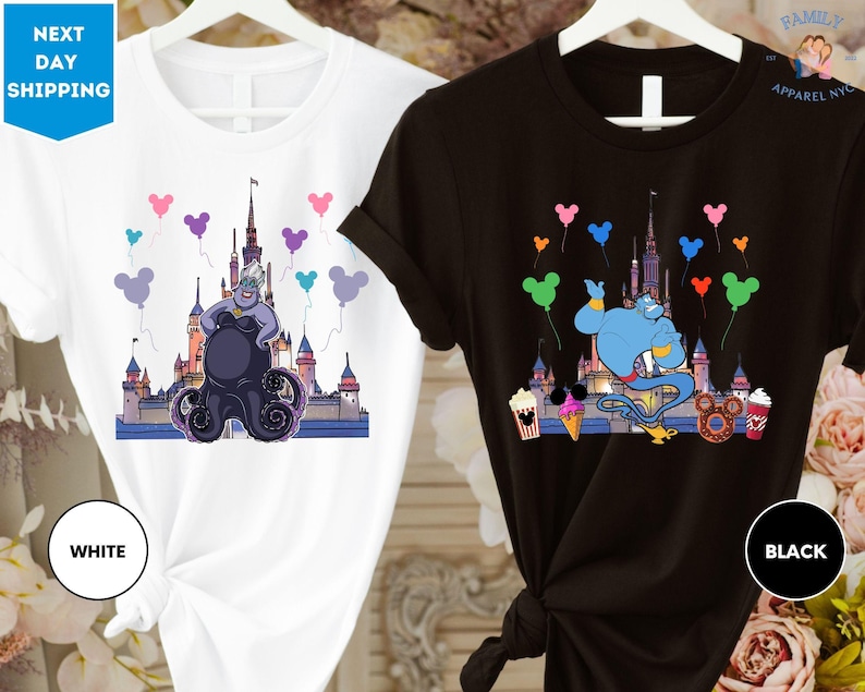 a t - shirt with a picture of a castle and mickey mouse on it