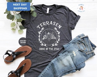 Terrasen Home Of The Stag Shirt, Throne of Glass Merch, Sarah J Maas Bookish, ACOTAR Crescent City Tee