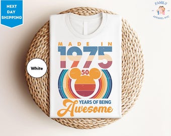 Made In 1975 50 Years Of Being Awesome Vintage Shirt, Disney 50th Birthday Gift, Mickey Birthday Tee, Disney 50th