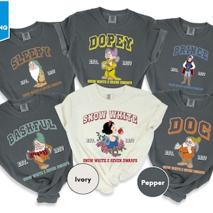 Comfort Colors Disney Seven Dwarfs Matching Shirt, Grumpy Sneezy Bashful Sleepy Dopey Happy Doc Tee, Snow White Princess