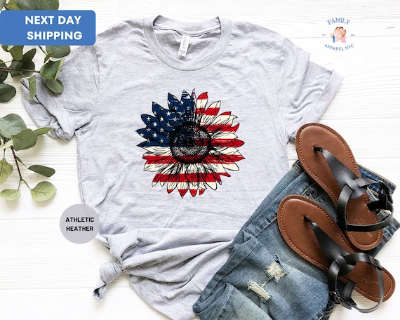 USA Flag Flower T-Shirt, America Sunflower Shirt, 4th Of July Flag Graphic T-Shirt, Freedom T-Shirt, Independence Shirt