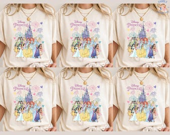 Maglietta retrò con principessa Disney, maglietta con principessa acquerello, maglietta con viaggio Disney, principessa Disney, regalo con principessa Disneyworld