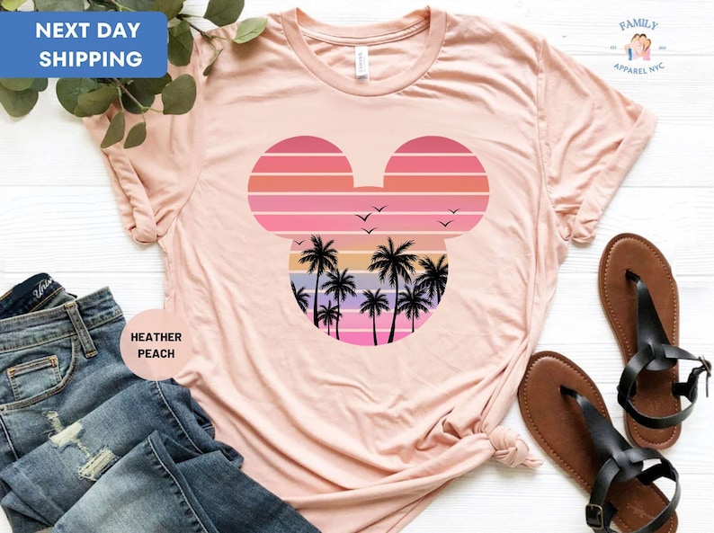 Mickey Head Summer Shirt, Palm Shirt, Disney Summer Vacation Shirt, Mickey Mouse Tee, Gift For Her, Beach Vacay Tee image 1