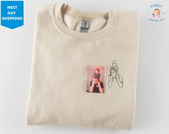Custom Portrait Embroidered Christmas Sweatshirt, Papa Portrait Tee, Embroidery From Your Photo Gift
