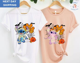 Disney Stitch and Angel Mummy Halloween Shirt, Lilo and Stitch Halloween Shirt, Disneyland Halloween Family Matching Shirt
