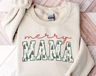 Merry Mama Sweatshirt, New Mom Christmas Sweater, Xmas Pregnancy Announcement Shirt, Very Merry Mother Crewneck, Cute Winter Gift for Mom