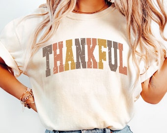 Retro Thankful Comfort Colors® Shirt, Thanksgiving Day T-Shirt, Thankful Fall Tee, Thanksgiving Apparel for Women, Autumn Gratefulness Gift
