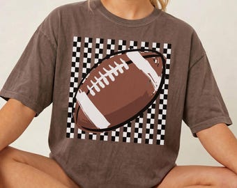 Comfort Colors® Checkered Football Shirt, Football Mom T-Shirt, Retro Game Day Tee