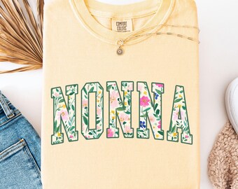 Comfort Colors® Nonna Shirt, Spring Flower Nonna T-Shirt, Floral Pregnancy Announcement Tee for Grandma