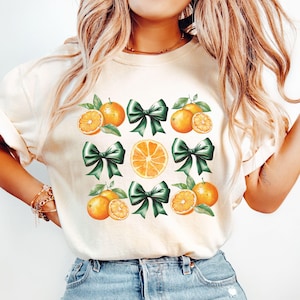 Coquette Oranges Comfort Colors® Shirt, Oranges and Bows T-Shirt, Trendy Aesthetic Fruit T-Shirt, Cottagecore Citrus Shirt, Foodie Gift