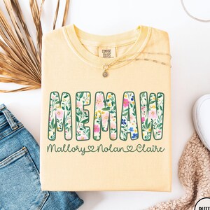 Personalized Memaw Shirt with Kids Names, Comfort Colors® Spring Flower Memaw T-Shirt, Floral Grandma Tee