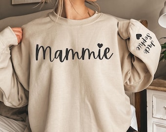 CUSTOM Mammie Sweatshirt, Kids Names on Sleeve, Personalized Mammie Sweater, Mammie Gift from Grandkid, Grandma Shirt, New Grandmother Gift