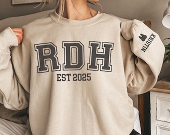 Custom RDH Sweatshirt, RDH Sweater, Dental Hygiene Gift, Dental Student Graduation Gift, RDH Graduation, rdh est Crewneck, Dental Gift, rda