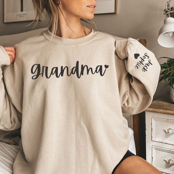 CUSTOM Grandma Sweatshirt with Kids Names on Sleeve, Personalized Grammy Sweater, Grandma Gift from Grandkids, Minimalist New Grandma Gift