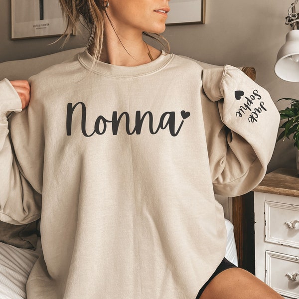CUSTOM Nonna Sweatshirt with Kids Names on Sleeve, Personalized Nonna Sweater, Nonna Gift from Grandkid, Grandma Shirt, New Grandmother Gift