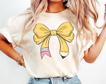 Coquette Teacher Comfort Colors® Shirt, Coquette Pencil Bow T-Shirt, Trendy Back to School Tee, Appreciation Gift, Elementary Teacher Gift