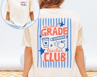 Custom Second Grade Teacher Club Shirt, Personalized 2nd Grade T-Shirt, Striped Back to School Tee