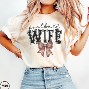 Football Wife Comfort Colors® Shirt, Coquette Football Wife T-Shirt, Football Girlfriend Engagement Gift, Wife Game Day Tee, Football Bow