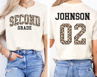 CUSTOM Second Grade Team Shirt, Leopard 2nd Grade Teacher T-Shirt, Personalized Animal Print Grade Level Tee