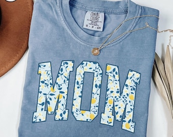 Comfort Colors® Mom Shirt, Floral Lemon Mom T-Shirt, Spring Summer Pregnancy Reveal Tee