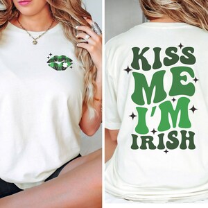 Retro Kiss Me I&#39;m Irish Shirt, Funny Saint Patrick&#39;s Day T-Shirt, Irish Drinking Tee, St Patrick Day Lips Shirt, St Patty&#39;s Girlfriend Gift
