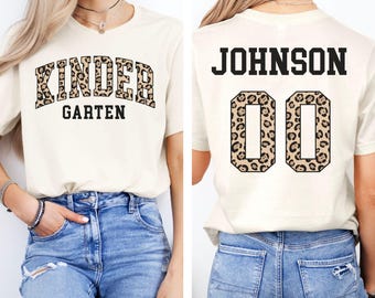 CUSTOM Kindergarten Team Shirt, Leopard Kinder Teacher T-Shirt, Personalized Grade Level Tee, Kinder Squad Animal Print Shirt