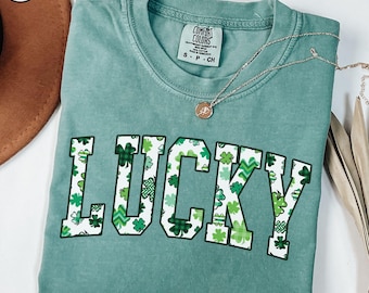 Comfort Colors®  Lucky Shirt, St. Patrick's Day T-Shirt, Green Shamrock Tee, Gift for Irish