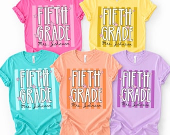 Custom Bella and Canvas Fifth Grade Shirt, Personalized Teacher T-Shirt, Grade Level Tee