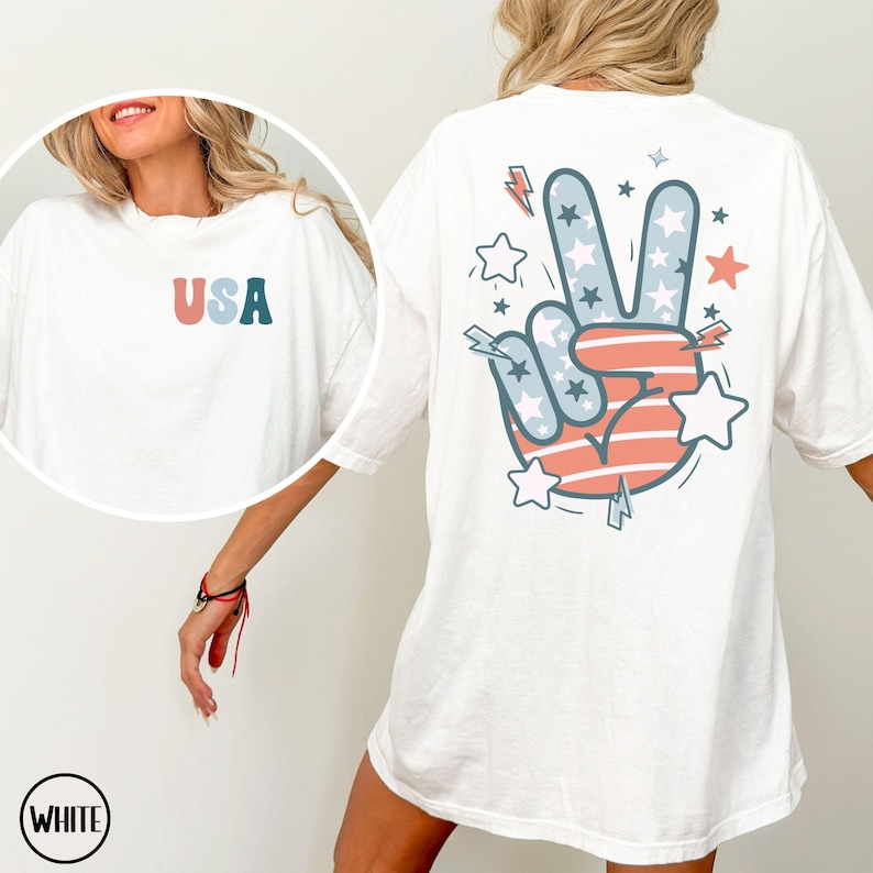 Retro 4th of July Shirt, Groovy 4th of July Shirt, USA Shirt, Comfort Colors®, Patriotic Shirt, Stars and Stripes, Retro America Shirt White