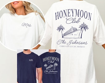CUSTOM Honeymoon Cruise Shirts, Personalized Just Married Mr and Mrs T-Shirts, Couples Comfort Colors® Tees, His and Hers Newlywed Gift