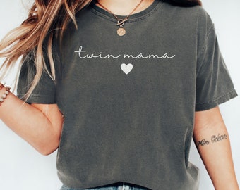 Twin Mama Shirt, Mom of Twins Comfort Colors® T-Shirt, New Twin Mom Gift, Pregnancy Announcement Tee, Expecting Twin Mom Baby Shower Gift