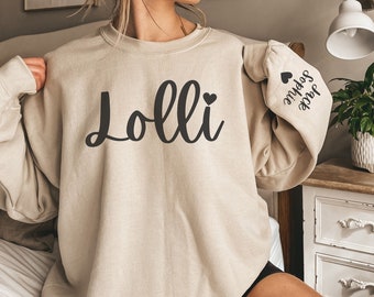 CUSTOM Lolli Sweatshirt with Kids Names on Sleeve, Personalized Lolli Sweater, Gift from Grandkids, Cute Grandma Shirt, New Grandma Gift