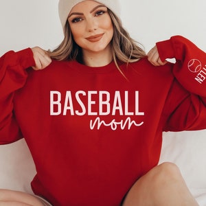 CUSTOM Baseball Mom Sweatshirt with Kids Name on Sleeve, Personalized Baseball Mama Gift, Proud Senior Mom Crewneck, Cute Team Mom Gift